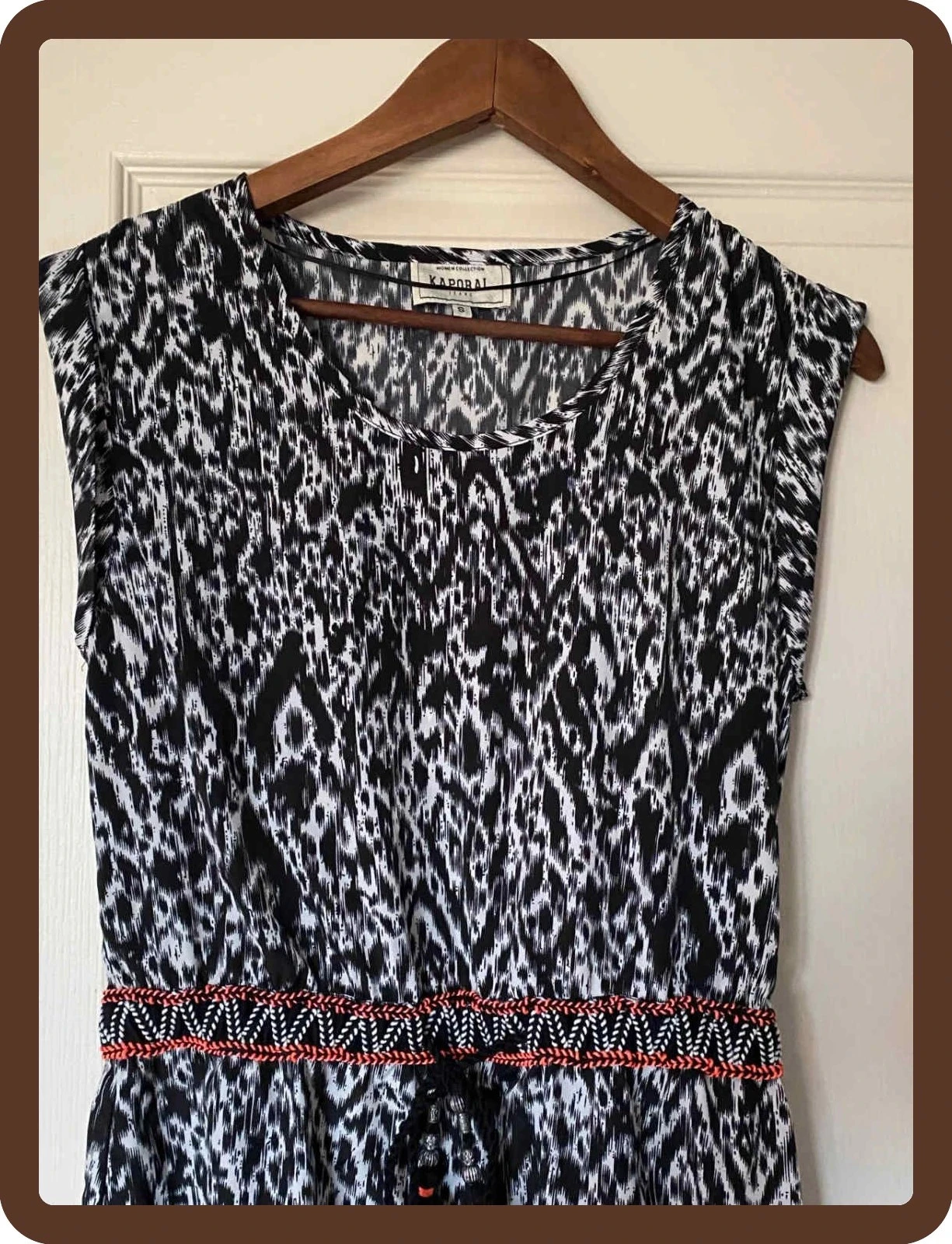 Vestido Kaporal preto e branco estampado + cinto trançado T36 – estilo boêmio chique – photo 2